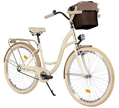 Balticuz OU Bicicletta comfort con cestino, bici da donna, 28 pollici, color crema beige, 1 marcia