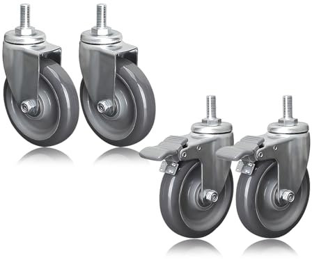 ESOYAWE Schwerlastrollen 63mm 75mm 100mm Vorbau Lenkrollen 4 Stück, Keine Spuren & Leise Polyurethan Rollen M12 Gewinde Rollen Mit Bremse, Doppelkugellager Ersatz Rollen Für Trolleys Möbel Werkbank(10