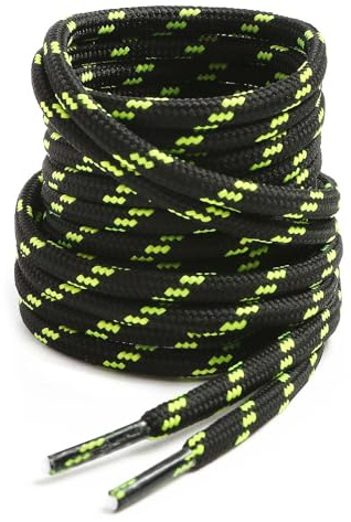 VSUDO 130 cm Lacci per Scarpe Neri da Trekking, Lacci Resistenti per Stivali da Lavoro, Stringhe Solidi per Stivali da Escursionismo (1 Paio-Nero con Punto Verde Neon-130cm)