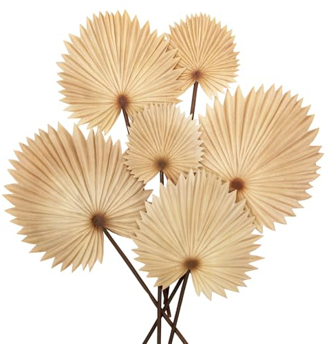 Briful 2er Set Künstliche Palmwedel Deko – Palmenblätter in Natur, Grün, Gold & Creme – Boho Deko für Vase, Hochzeitsdeko & Wohnzimmer – Kunstblätter für Tropische Dekoration