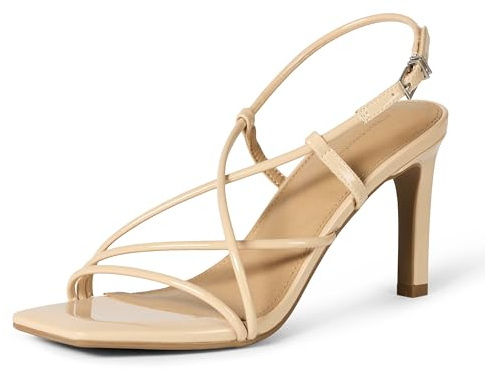 Amazon Essentials Sandali da donna con tacco a spillo e cinturino, vernice beige, 38