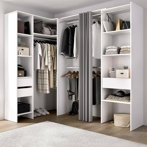 Dmora - Großer Kleiderschrank Bazena, Schlafzimmermöbel, Schrank, Garderobe, 214x141 h205 cm, Weiß