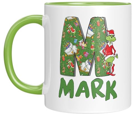 Personalisierbare Grinch-Weihnachtstasse mit Wunschnamen | Lustige Tasse mit Buchstabenmotiv | Geschenkidee für Freunde und Familie