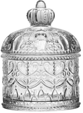 VASANA Tarro de cristal transparente de 200 ml, plato decorativo para dulces con tapa, tarro de almacenamiento de alimentos en relieve vintage para boda, fiesta, bufé, decoración