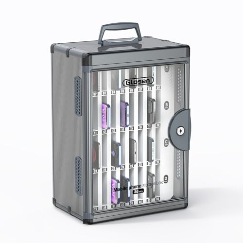 Casier de Stockage de téléphone Portable, Armoire de Rangement pour téléphone Portable d'aluminium, Boîte à clé Telephone avec poignée pour Salle de Classe, Bureau, Examen (Schwarz, 36 emplacements)