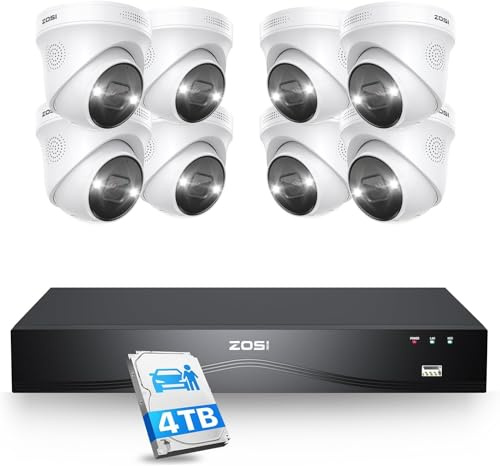 ZOSI 4K 16CH PoE CCTV Camera System, 8Pcs 8MP Outdoor PoE Security Cameras | Business & Home PoE CCTV Camera, 32CH Expandable NVR and 4TB HDD, Color Night Vision, Person/Vehicle Detect, Dual-Disk Backup