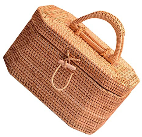 TOGEVAL Picknickkorb Aufbewahrung Von Kleinigkeiten 1 Stück Rattan-snackbox Tragbarer Lunchbox-Korb Waschbarer Aufbewahrungskorb