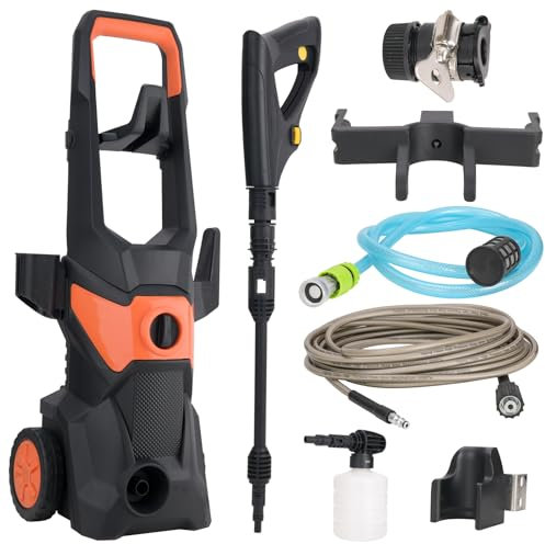 Elektrischer Hochdruckreiniger, 200 Bar 3000 W Profi Hochdruckreiniger mit 10m Schlauch, 1.8m Wasserzulaufrohr, 540 l/h Fördermenge, Lanzen, Schaumlanze, Selbstansaugfunktion & Quick-Connect-System