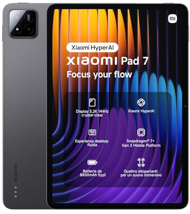 Xiaomi Pad 7, (Tablet) display da 11.2'', 8+128GB, Nero, batteria da 8850mAh, Ricarica Turbo da 45W, Xiaomi HyperAI (Alimentatore non incluso)