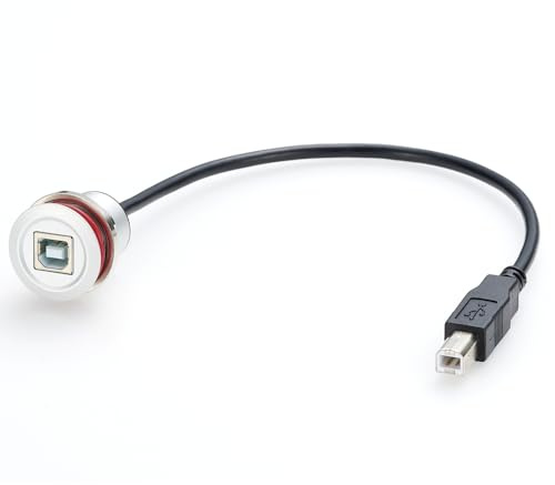 USB Type B Flush Mount Cable Aluminium USB B Male to Female Round Dash Panel Mount Extension Cord USB B Converter Cable for Printer Scanner CNC Machine Disk Motorcycle Dashboard(0.3M/1FT) (USB 2.0)