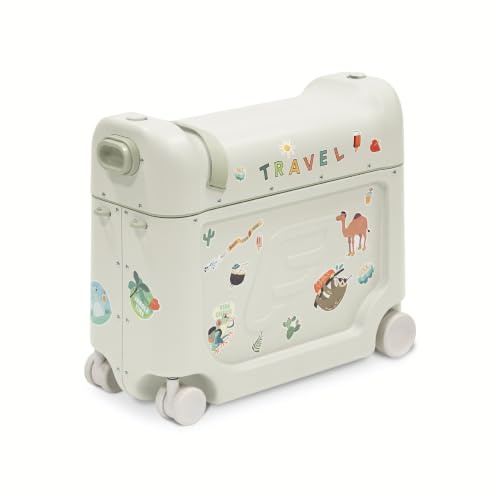 Stokke JetKids BedBox, Sea Green - Valigia cavalcabile per bambini dai 2 ai 7 anni (fino a 35 kg) - Si trasforma in letto - Include materasso, adesivi decorativi e cinghia di trasporto regolabile
