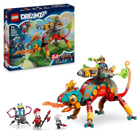 LEGO DREAMZzz 2in1 Mateo's Fire Chameleon - Fantasy Animal Figure Transforms into a Toy Jet & Mech, or a Guardian - Building Set for 7+ Year Old Boys & Girls incl. 2 Minifigures - Gift Idea - 71492
