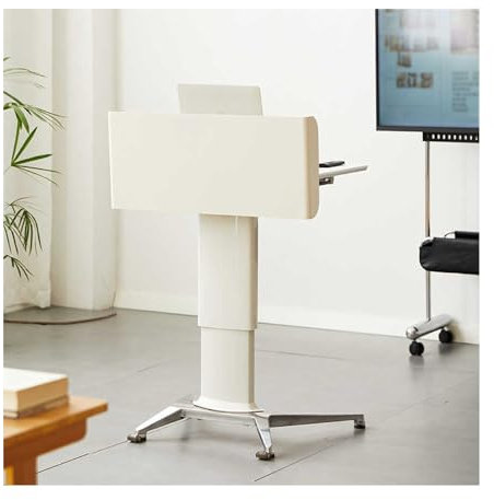 HBOOMOEM Rednerpult，Stehpult Rednerpult，Rednerpult Podium StäNder，PräSentationspodium Mit LesefläChe，Acryl Rednerpult Mit Lagerung Regal，Minimalistisches Quadratisches Rednerpult(White,Upgraded model)