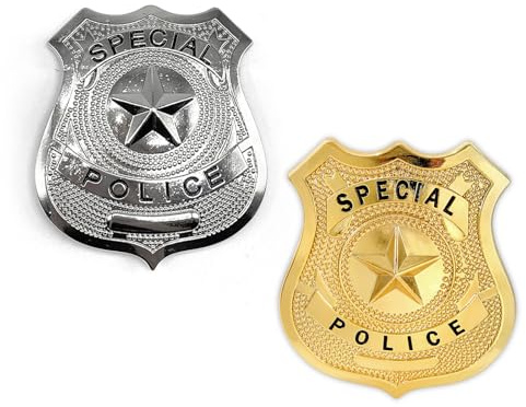 SAIIURV 2 Piezas Placa de Policia Pin Policia, Placa Policia Juguete Juego de Policía para Niños Adultos Mujeres, Disfraz de Policía de Juguete Accesorios para Carnaval Halloween Fiesta