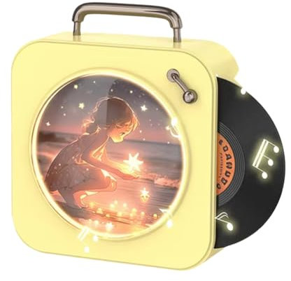ISKDJBJG Vintage Bluetooth Player Stereo Sound Stereo Sound Effects Radio Vinyl Record Small Stereo Home CD Player Yellow