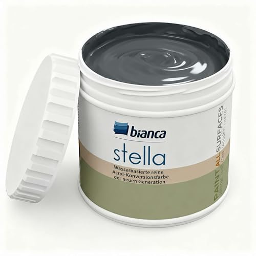 Bianca Stella Universalfarbe Ohne Schleifen - Wasserbasierte Parfümierte Renoiverfarbe für Möbel, Holz, Fliesen, Metall & Kunststoff - Anthrazit, Glänzend, Kratzfest, Hochdeckend, 500ml
