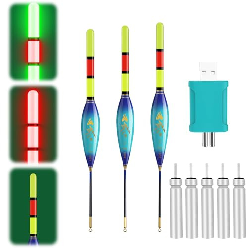 Led Posen Angeln, 3 Stück Posen Angeln mit Bissanzeiger Led Posen mit Gravity Sensing Angel Bissanzeiger mit Batterie Ladegerät Und Typ CR425 Angel Zubehör zum Angeln am See Fluss Oder Teich (A)