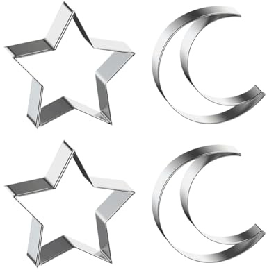 JIHUOO 4 Pcs Star Moon Cookie Cutter Shapes Stainless Steel Cookie Cutters Metal Biscuit Molds Polymer Clay Cutters Sandwich Cutter Vegetable Shapes for Valentine's Day Christmas Holiday