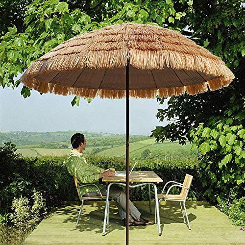 Ombrellone da giardino 丨Ombrellone in paglia sintetica 丨Ombrellone da esterno 丨Ombrellone da tavolo da esterno da 250 cm 丨Ombrellone da patio con pulsante ombrellone da terrazza ombrellone da spiaggia