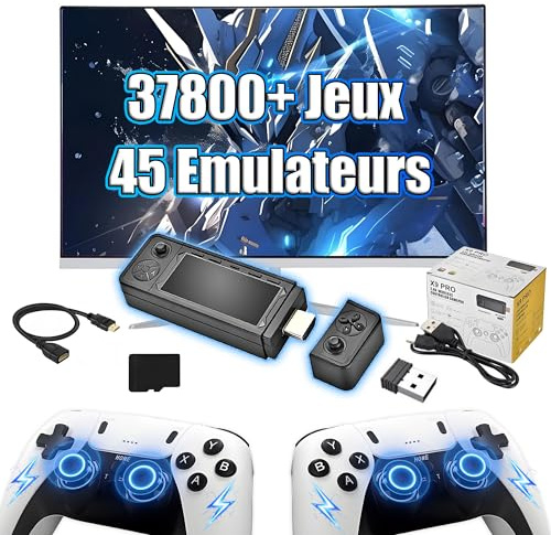 X9 Pro Console de Jeux Rétro Console Retro Gaming avec Poignée Rechargeable,37800+ Jeux 45 Émulateurs,Système Emuelec 4.3,Recherche Jeux,Console de Jeu Portable,Plug & Play Jeux vidéo pour TV (64G)