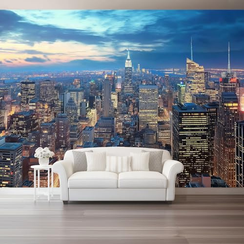 Papel Pintado Murales Decorativos Pared Arquitectura Moderna De La Ciudad De Nueva York Fotomurales No Tejido, 400 x 280 cm Papel de Pared, para Comedores Salones Habitaciones Fondo de TV, Vistoso