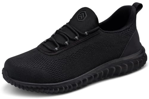 LARNMERN Zapatos de Seguridad para Hombre Slip-On Zapatillas Ligeros Calzado con Puntera de Acero 51666 (43 Hombres, Negro)