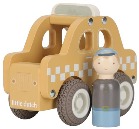 Little Dutch Taxi Auto mit Spielfigur Holz für Kinder - gelb
