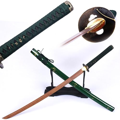 HJHUUA Bokken Verde Fatto a mano丨Lama in Legno di ipe naturale丨Fodero in Legno massello laccato丨Katana Giapponese in Legno per Oggetti di Scena,Allenamento di Kendo,Regali,Cosplay,Feste - 104 cm