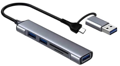 Zuoeay USB+Type C Adapter Extender 5 Port USB3.0 Splitter Box Card Reader For PC Laptop Phone Keyboards Extender Aluminum USB C Dock With Card