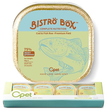 OPET Comida Húmeda para Gatos Natural y Sin Cereales, Mousse con Ingredientes de Bacalao Sin Colorantes Artificiales, Paté Suave 40g(Paquete de 4)