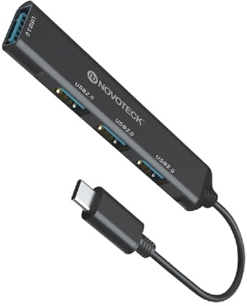 NOVOTECK Hub USB C 4 Puertos (USB 3.0 + 3 USB 2.0) 10Gbps, Adaptador OTG con Cable Silicona y Diseño Metálico, MultiPuertos Compatible con MacBook Pro/Air, iMac, Surface, PC Portátil, Disco Duro, PS
