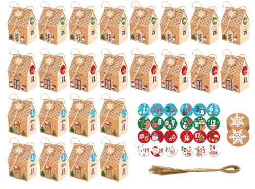 Hitopin Lebkuchenhäuser Boxen zum Selber Befüllen, 24PCS Adventskalender zum Befüllen Häuser, Häuser-Schachteln zum Selber Basteln, Größere Weihnachten Party Geschenkboxen, für Kinder & Erwachsene