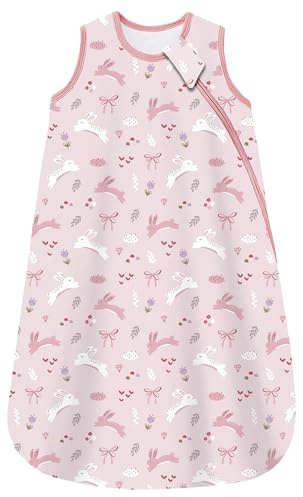 Teechodina Schlafsack Baby 1.5 TOG Babyschlafsack Neugeborene 100% Baumwolle Ganzjahresschlafsack für Frühling Herbst, 1.5 Tog/Rabbit, 67cm/0-6 Monate