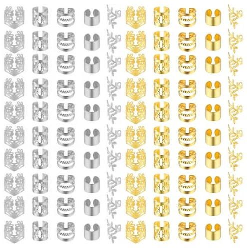 Gold-Haarschmuck für Zöpfe - 100pcs Loc Schmuck für Haar,Dreadlocks Schmuck,Haaranhänger für Frauen und Männer,Manschetten-Clips für Haar-Dreadlock,Dreadlocks Perlen Flechtet Haarspiralen Clips,5Stile