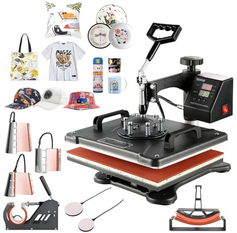 VEVOR Transferpresse Hitzepresse 38x30cm Textilpresse T-Shirt Heat Press 360 Grad Schwenkbar DIY Mulitifunktional Sublimation Wärmepresse mit Digitaler LED-Temperatur- und Zeitcontroller (8 in 1)