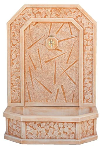 Fuente Pared Modelo Invierno 69x40x98cm. para jardín|Hormigón Piedra |Incluye Grifo|Fuente Decorativa para Exterior| Peso: 68Kg| Color: Teja