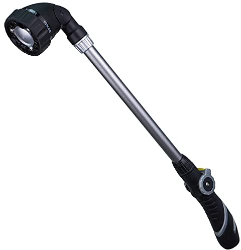 FLORIAX Watering Wand for Hanging Baskets & Windows, Lightweight 6-Spray Wand, Ergonomic Nozzle for Garden, Patio, Car Cleaning (Silver- Black, 22 Inch)