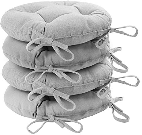 Harbour Housewares Grey Seat Pads for Dining Chairs - 40 x 40cm - Pack of 4 - Round Garden Seat Cushions with Ties Soft Padded Pillow Indoor Kitchen Cushion Outdoor Patio Garden Chair Pads