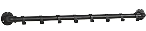ACAZA Garderobenleiste, Wandgarderobe mit 8 Haken für Jacken, Garderobe zur Wandmontage im Industrial Design, schwarz Metall, Maße 90 x 7.5 cm