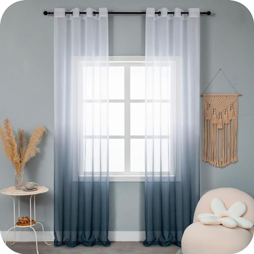 GIRASOLE HOME Coppia Tende Voile Semi Trasparenti Colore Sfumato Bianco e Grigio Tenda per Soggiorno Camera Cameretta Cucina e Interni 2 Pannelli con Occhielli 140x275cm