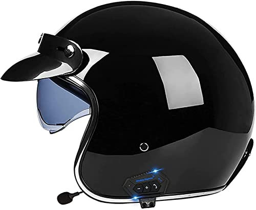 Bluetooth Moto 3/4 Casco Auricolare E Microfono Integrati Con Visiera Parasole Retrattile Certificazione ECE Casco Jet Jet Per Adulti Uomini Donne - Mezze Caschi Moto Stile Vintage H,S=55-56CM