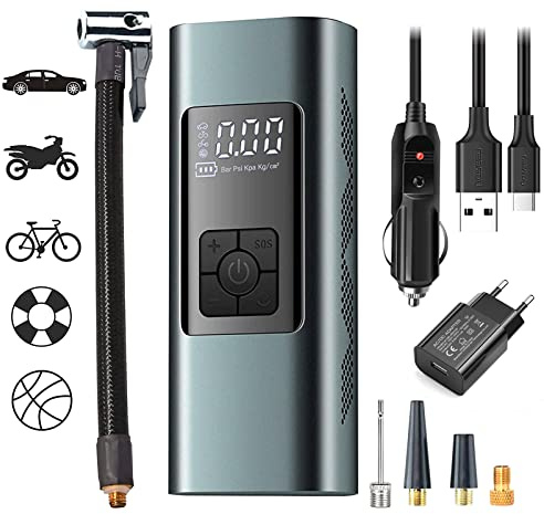 Neakhmer Mini Compressore Aria Portatile Auto Compressore Elettrico Ricaricabile Pompa per Bicicletta 150PSI Pompa d'Aria con manometro per Auto, Bici, Moto, Palle, AutoOff, USB Power Bank