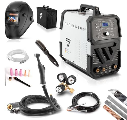STAHLWERK Schweißgerät AC/DC WIG 200 Puls Pro - Vollausstattung - digital mit 200 A, Pulsfunktion & IGBT-Technologie, WIG & MMA (Elektrode), für Aluminium & Dünnblech, 7 Jahre Herstellergarantie