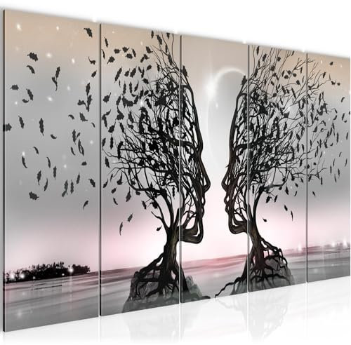 Runa Art Bild Wohnzimmer Schlafzimmer Liebespaar 5 Teilig Abstrakt Baum Grau Rosa Wandbilder auf Vlies Leinwand 044855b