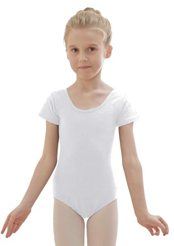 zffriction Ballettanzug Mädchen Ballettkleidung Kinder Ballett Trikot Turn-Leotards Gymnastik Turnanzug Trikot aus Baumwolle für Mädchen Damen(140,Weiß)