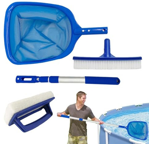 Kit de nettoyage de piscine, kit de nettoyage de piscine - Kit d'entretien de piscine | Fournitures de nettoyage de piscine, poteau de filet d'écumage de brosse de piscine pour piscines hors sol 4 piè