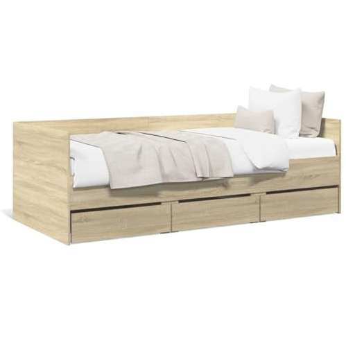 Keyroto Tagesbett 90x190 mit Schubladen Tagesbett Holz Bett mit Stauraum Einzelbett mit Schubkästen Jugendbett Holzwerkstoff-Sonoma Eiche-90 x 190 cm