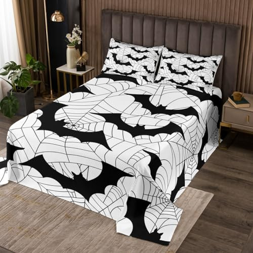 Colcha infantil de murciélagos de dibujos animados, tamaño King, juego de colcha psicodélico de tela de araña, decoración de habitación de niños y niñas, colcha acolchada de animales salvajes, edredón