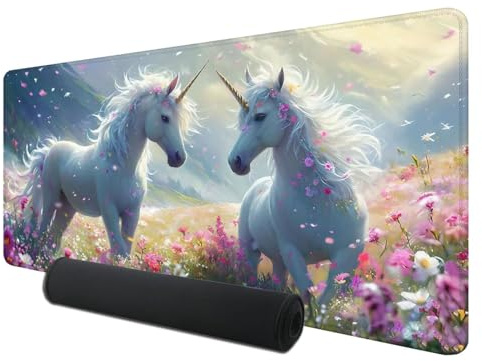 Mauspad, XXL Speed Gaming Mauspad 700 x 300 x 3 mm, Einhorn Mauspad Groß mit Genähten Kanten, Verlängertes Mouse Pad Blume, Schreibtischunterlage, Rutschfeste Gummi Mauspad, Mauspad XXL Gaming, F-2