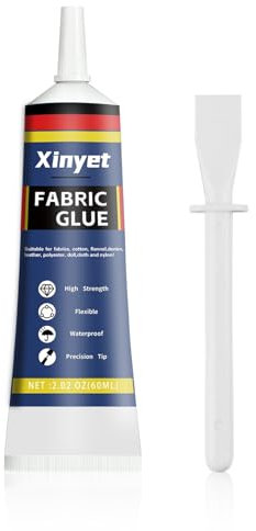 60ml Colla per Tessuti, Colla per Tessuti Resistente ai Lavagagi, Cuce Colla Liquido per Tessuto, Liquida Colla per Tessut, Sew Glue Adesivo per Tessuti per Stoffa Cotone, Flanella, Denim, Poliestere